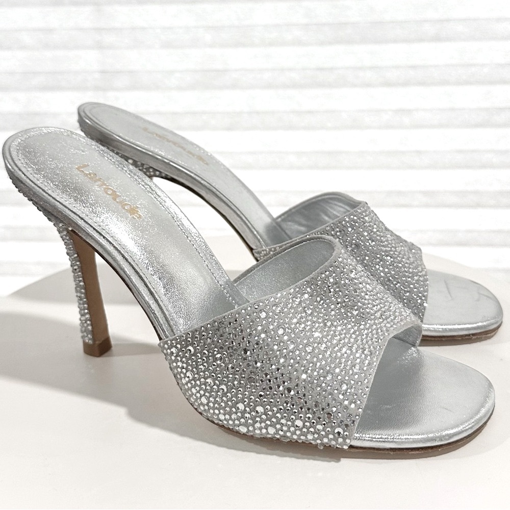 🌹LARROUDE🌹 Colette Crystal Mule In Gray Suede Size: 6.5 - Picture 7 of 13